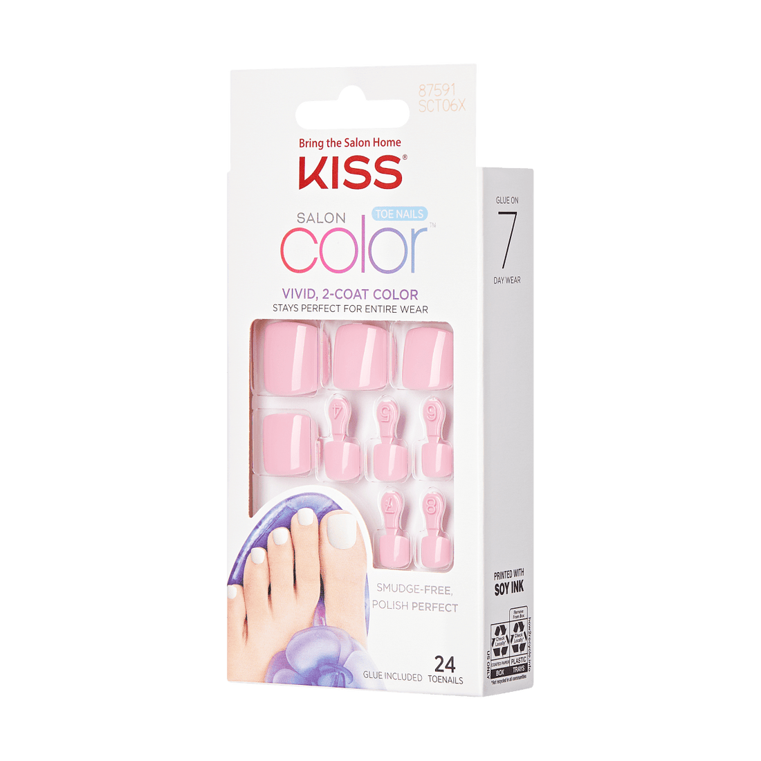 KISS Salon Color, Press-On Nails, Golden Sand, Pink, Short Squoval, 24ct