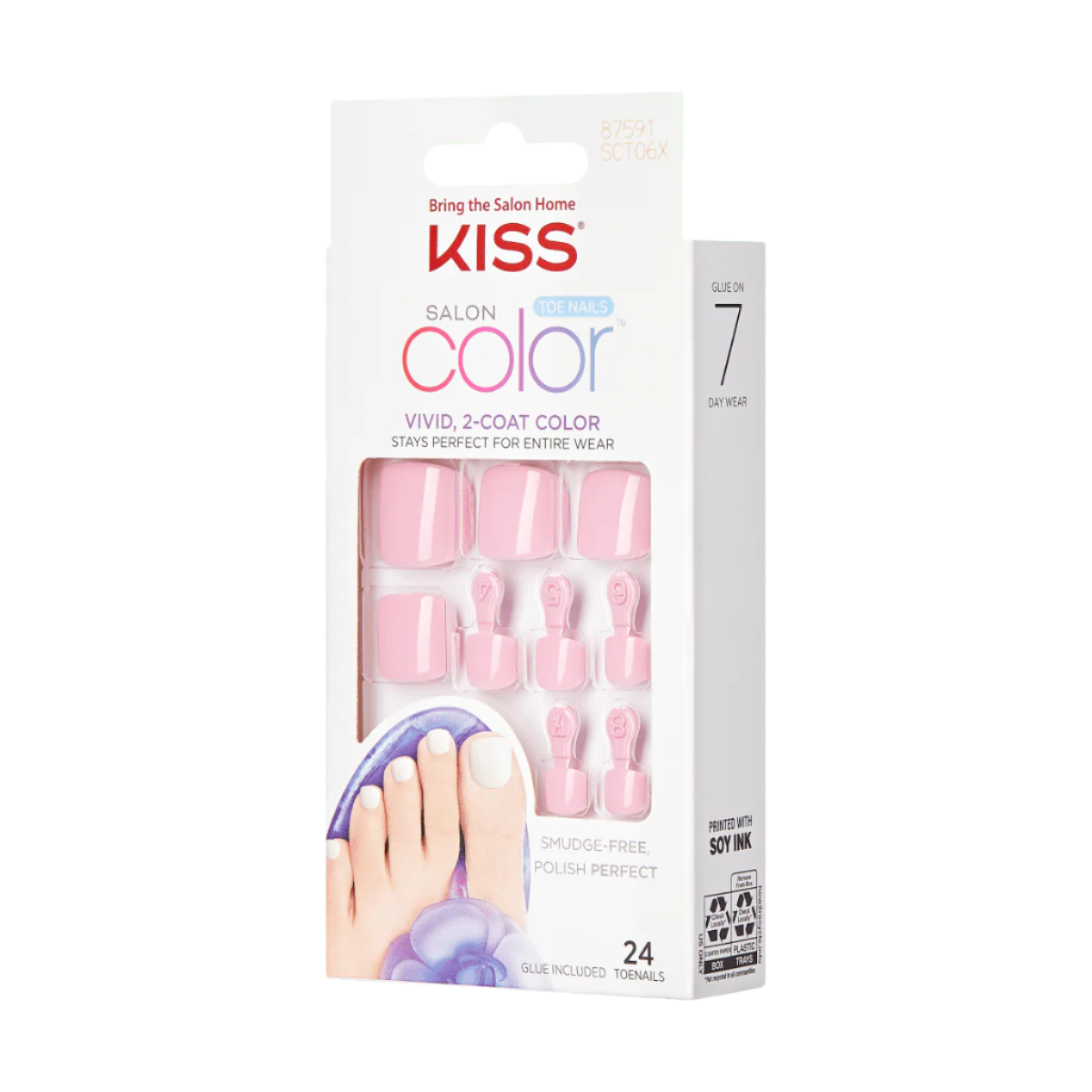 KISS Salon Color, Press-On Nails, Golden Sand, Pink, Short Squoval, 24ct