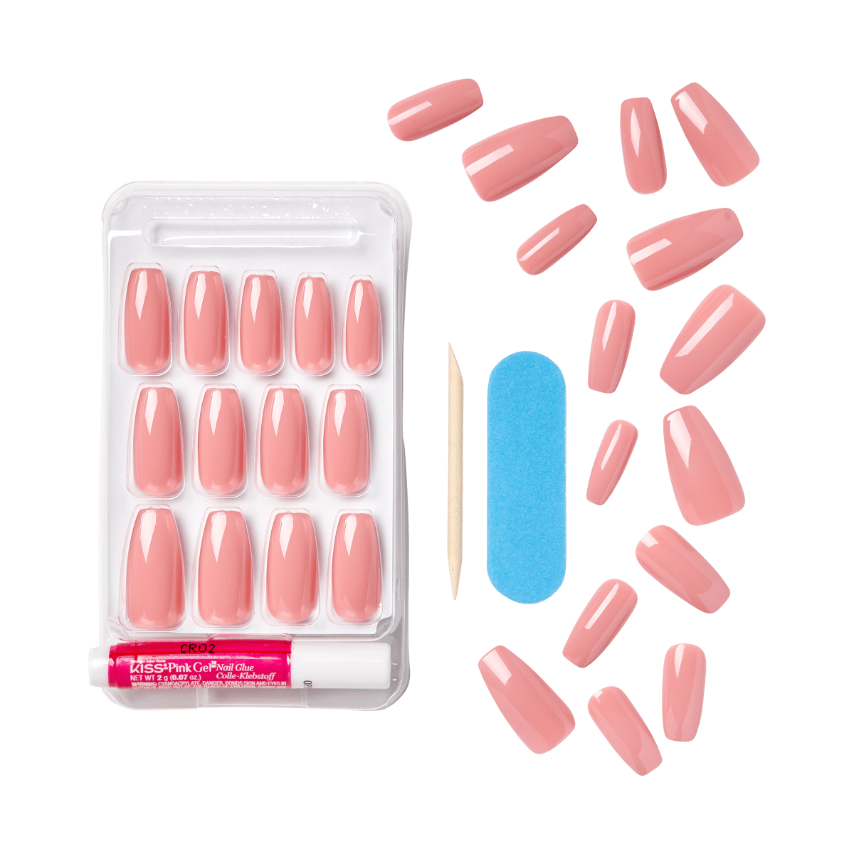 KISS Gel Fantasy, Press-On Nails, Urbane, Pink, Long Coffin, 28ct