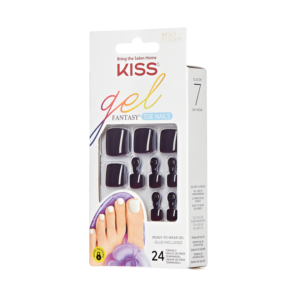 KISS Gel Fantasy, Press-On Nails, Dark Chocolate, Red, Pedicure Squoval, 24ct
