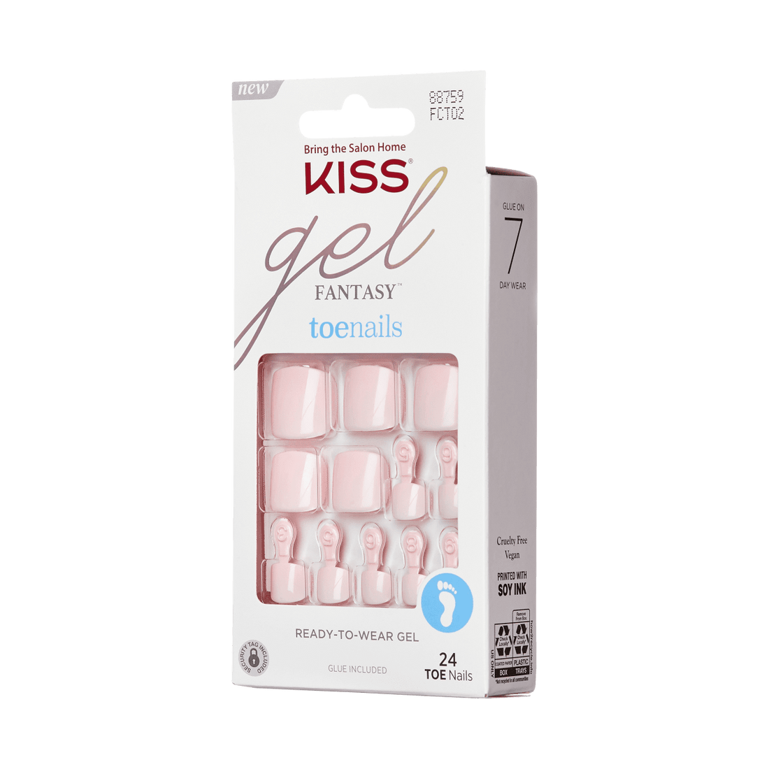 KISS Gel Fantasy, Press-On Nails, Try Everything, Pink, Short Square, 24ct