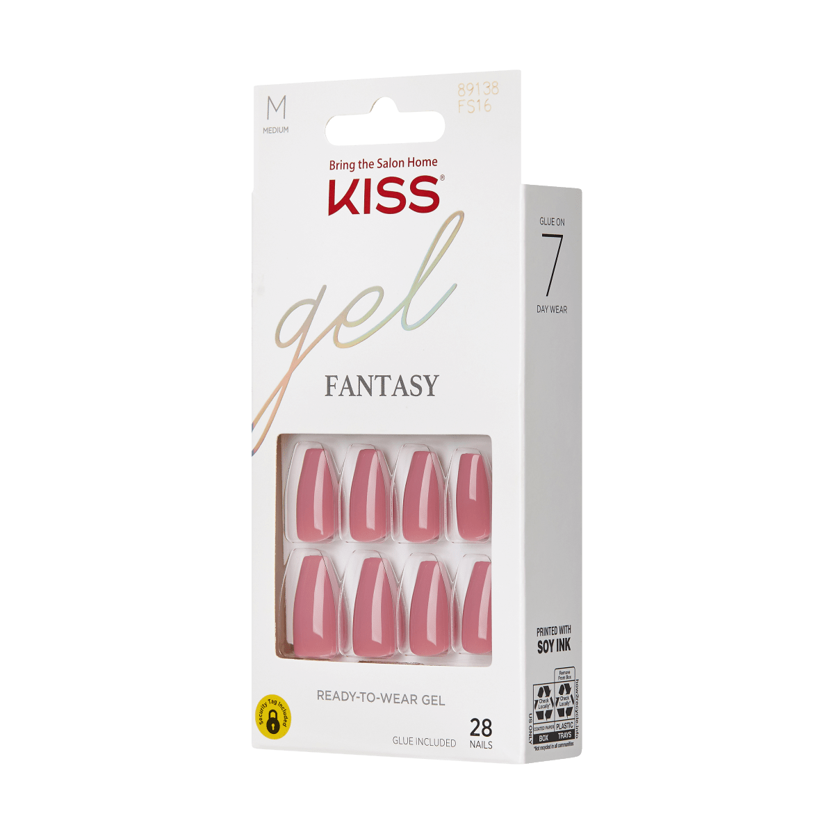 KISS Gel Fantasy, Press-On Nails, Letter To Ur EX, Pink, Med Coffin, 28ct