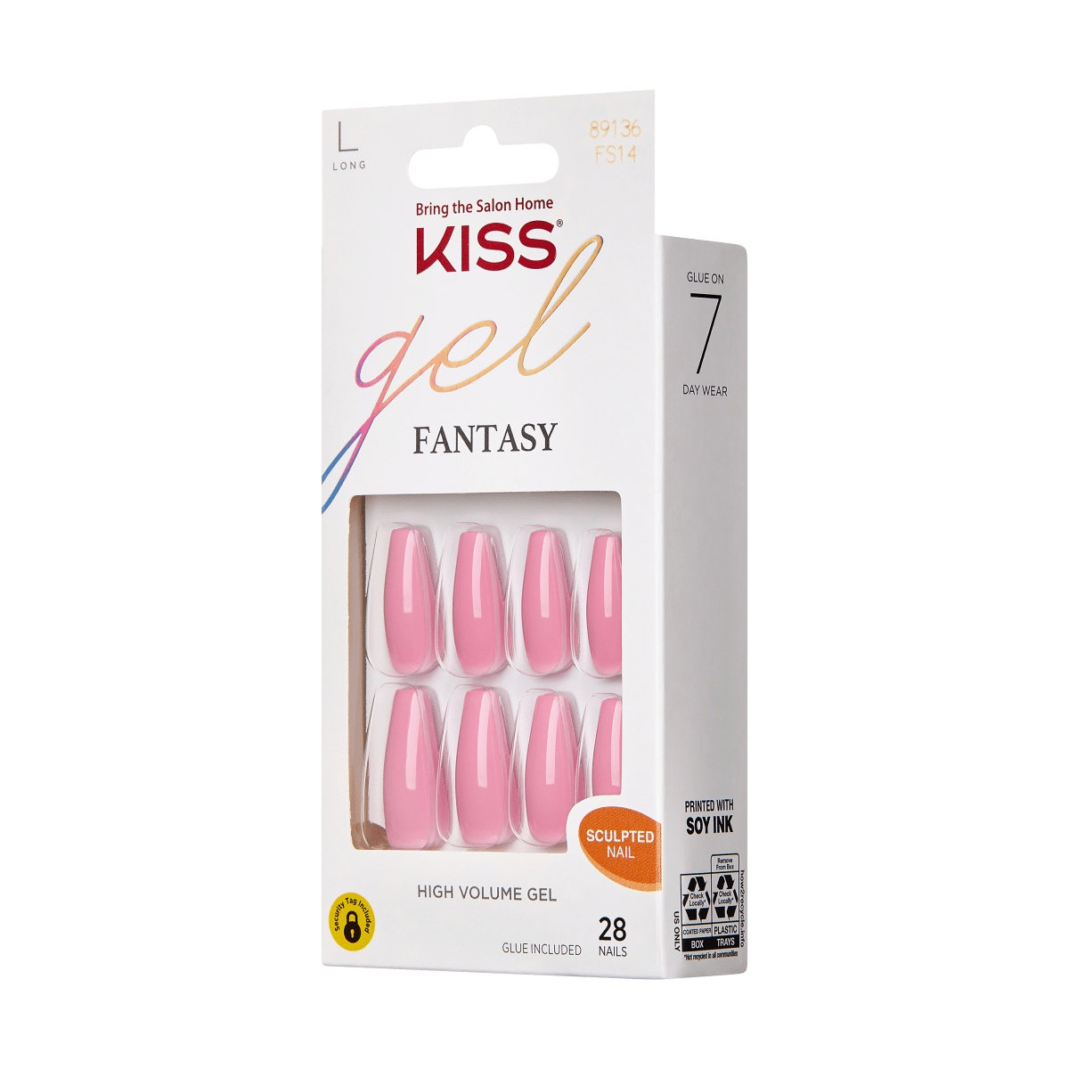 KISS Gel Fantasy, Press-On Nails, Countless Times, Pink, Long Coffin, 28ct