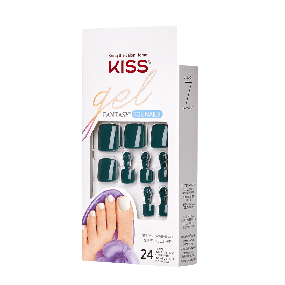 KISS Gel Fantasy, Press-On Nails, Forest, Green, Short Squoval, 24ct
