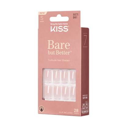 KISS Bare But Better, Press-On Nails, Nudies, Nude, Short Squoval, 28ct