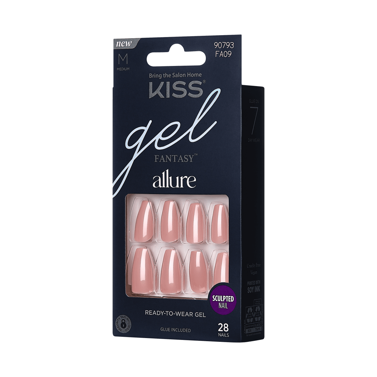 KISS Gel Fantasy Allure Glazed Donut Press-On Nails, Pink, Medium, Coffin Shape, 31 Ct.
