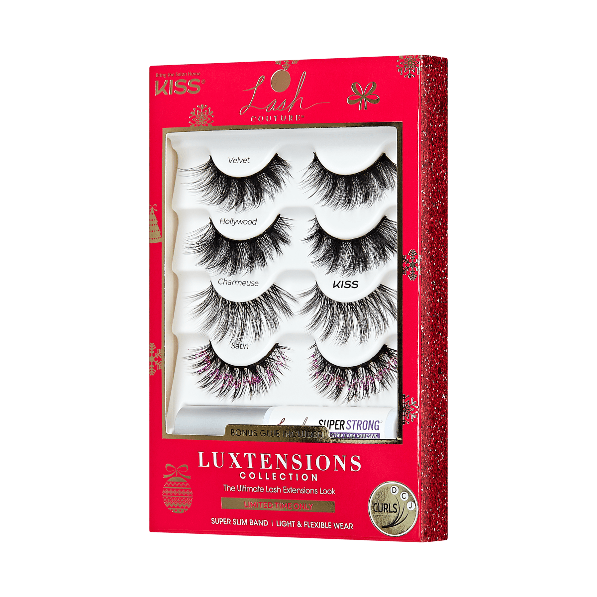 KISS Lash Couture Luxtension, False Eyelashes, Glitter Pink, 14mm-16mm-18mm, 4 Pairs