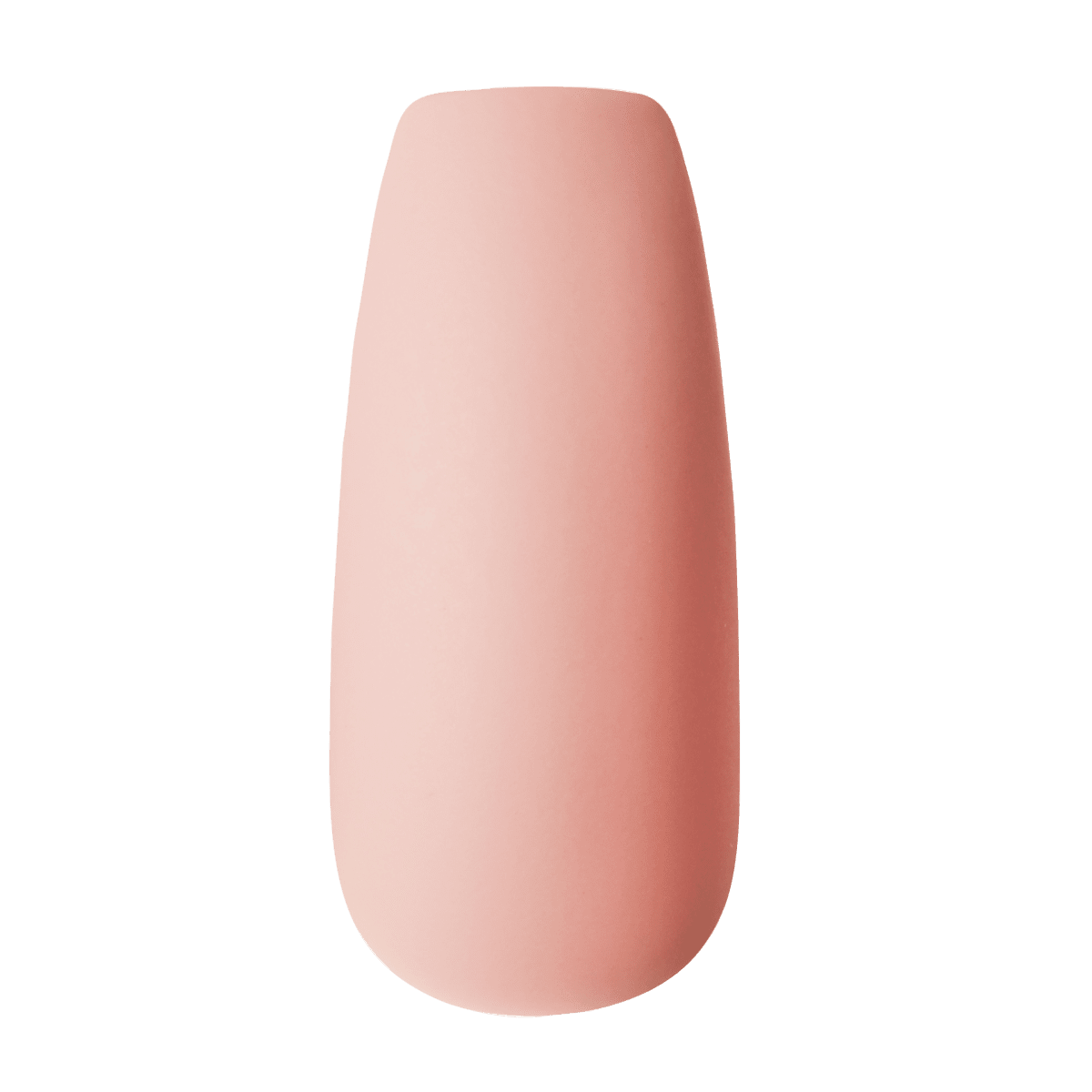 Single artificial nail tip in a smooth, matte peachy-pink shade with an almond shape, shown against a transparent background.