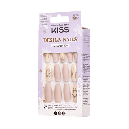 KISS Special Design, Press-On Nails, Snowman, Beige, Long Coffin, 24ct