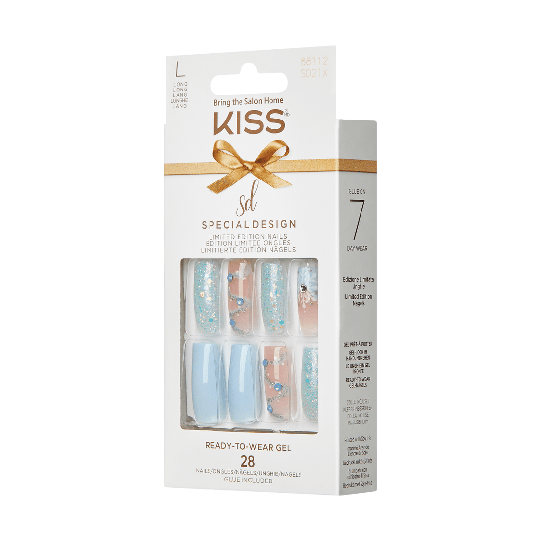 KISS Special Design, Press-On Nails, Everyday is Christmas, Blue, Long Square, 28ct