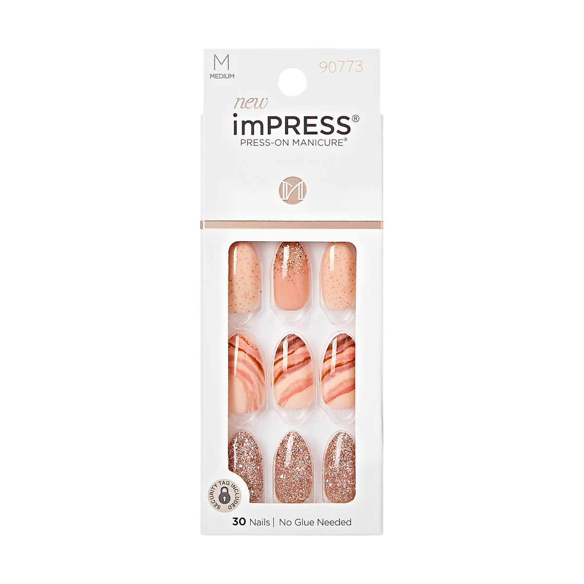 KISS imPRESS No Glue Mani Press On Nails, Design, Rose Dust, Multicolor, Med Almond, 30ct