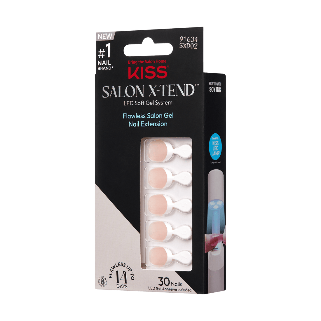 KISS Salon X-tend, Press-On Nails, Nonsense, White, Short Almond, 30ct