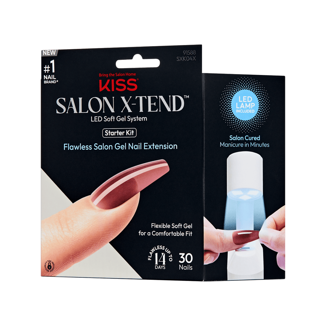 KISS Salon X-tend, Press-On Nails, Fiat, Purple, Long Coffin, 30ct