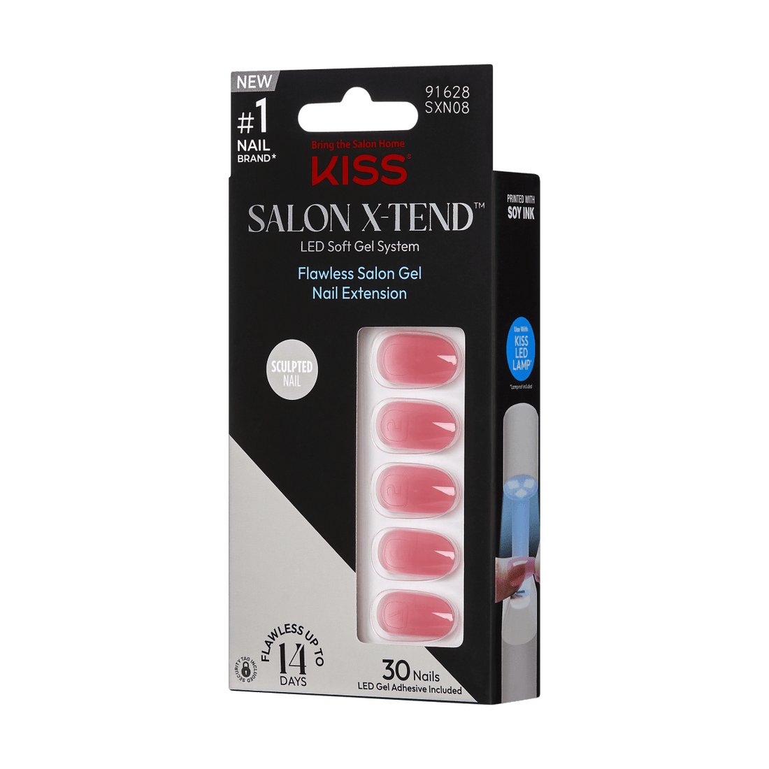 KISS Salon X-tend, Press-On Nails, A Happy Day, Pink, Med Oval, 30ct