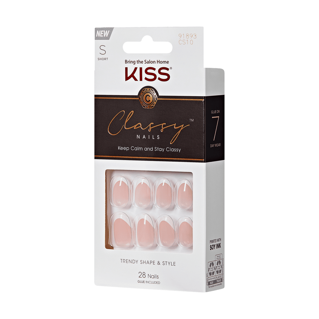 KISS Classy Nails, Press-On Nails, Exclusive Only, White, Short Oval, 28ct