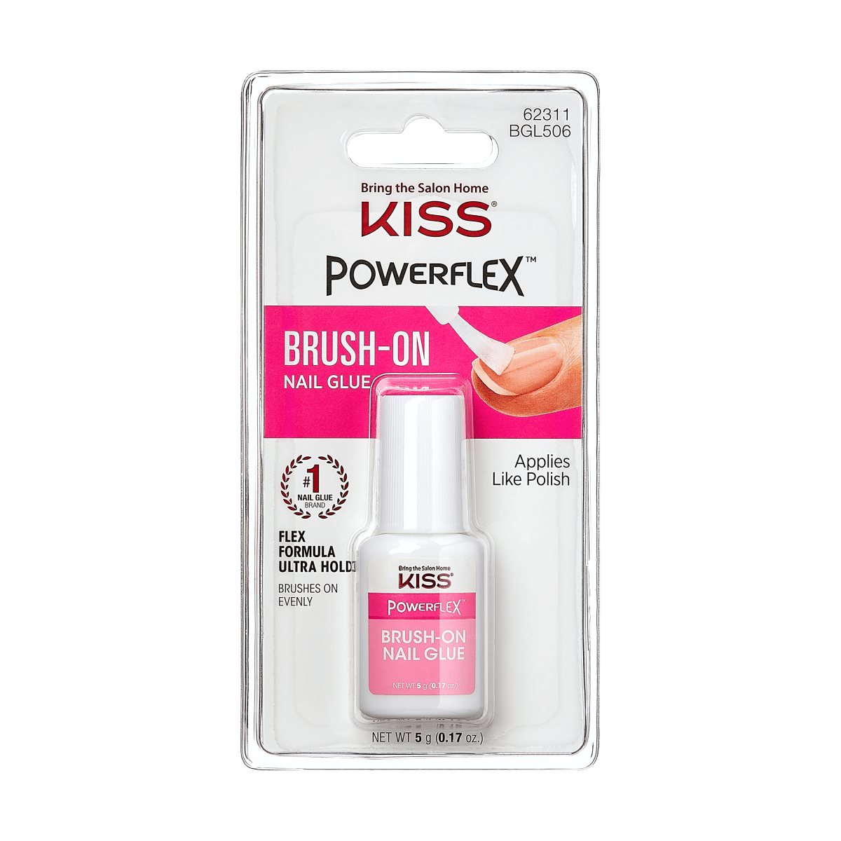 KISS PowerFlex Brush-On Nail Glue, Ultra Hold Flex Formula, 5g