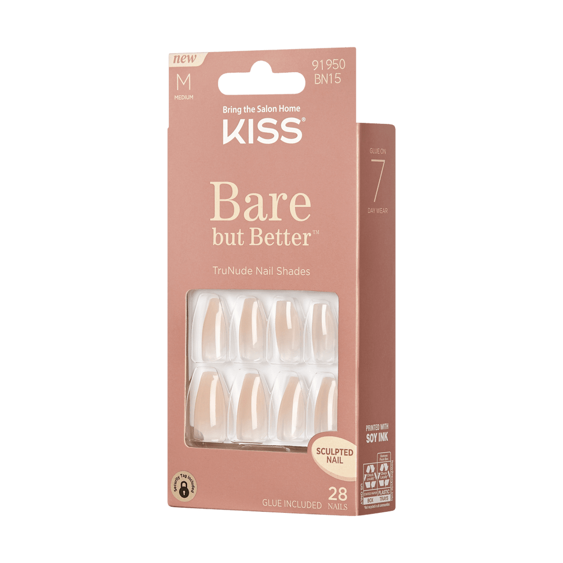 KISS Bare but Better, Press-On Nails, Embrace It, Beige, Med Coffin, 28ct