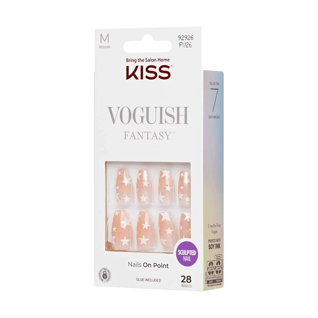 KISS Voguish Fantasy, Press-On Nails, To The Sea, Nude, Med Coffin, 28ct