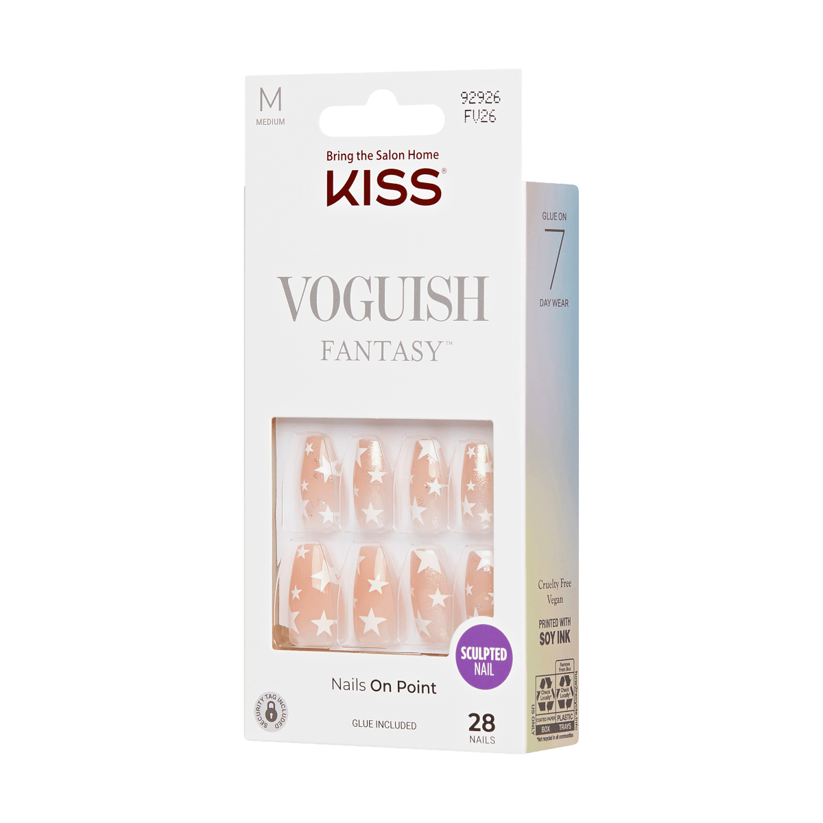 KISS Voguish Fantasy, Press-On Nails, To The Sea, Nude, Med Coffin, 28ct