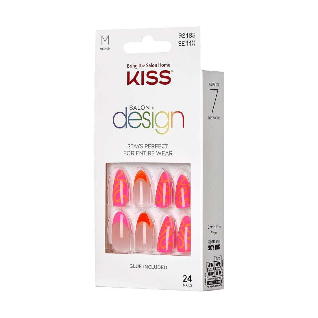KISS Salon Design, Press-On Nails, Mood on fleek, Pink, Med Almond, 24ct