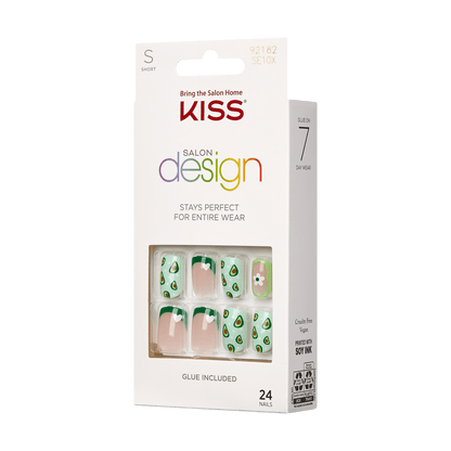 KISS Salon Design, Press-On Nails, No cap, Green, Short Squoval, 24ct