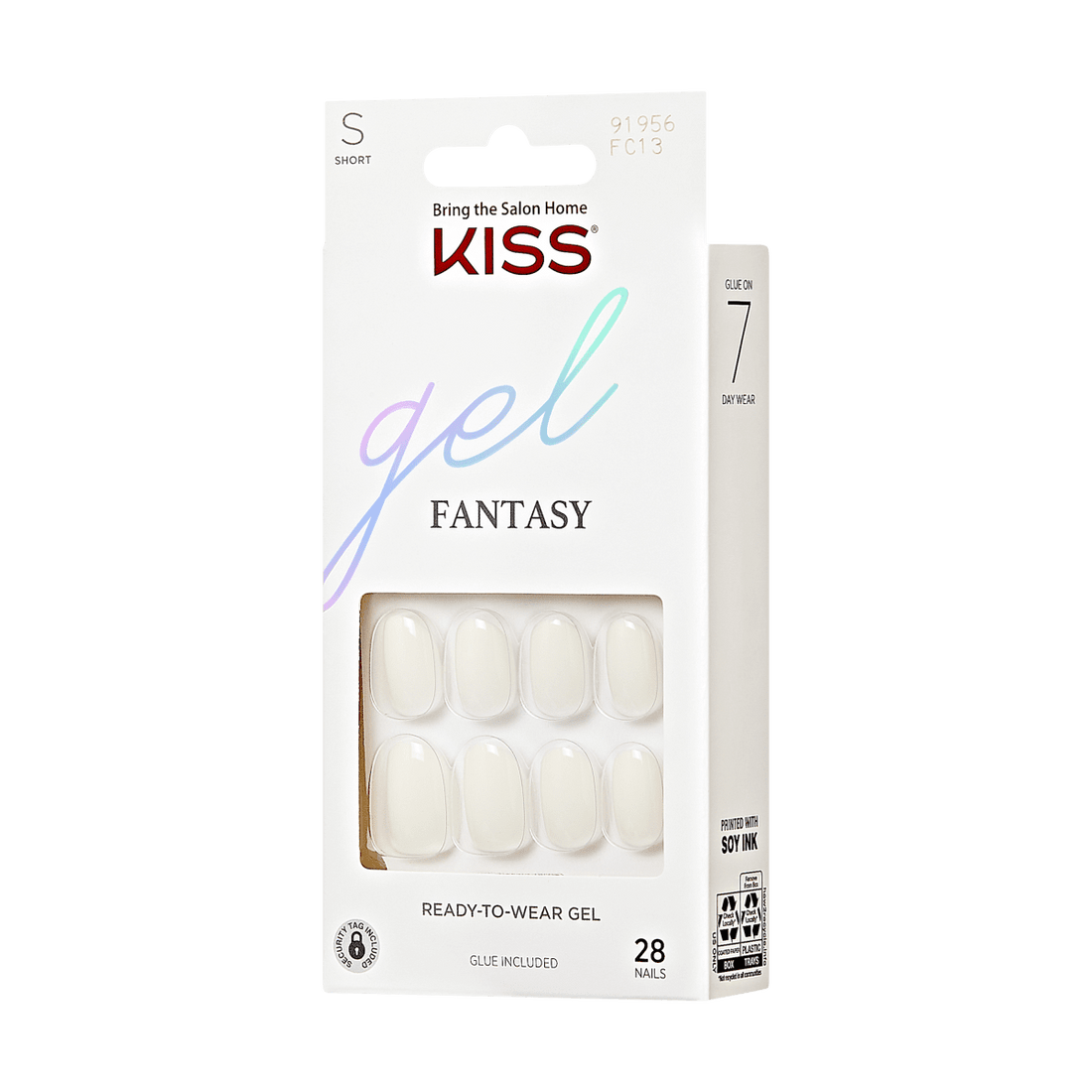 KISS Gel Fantasy, Press-On Nails, Perfect Fit, White, Short Oval, 28ct