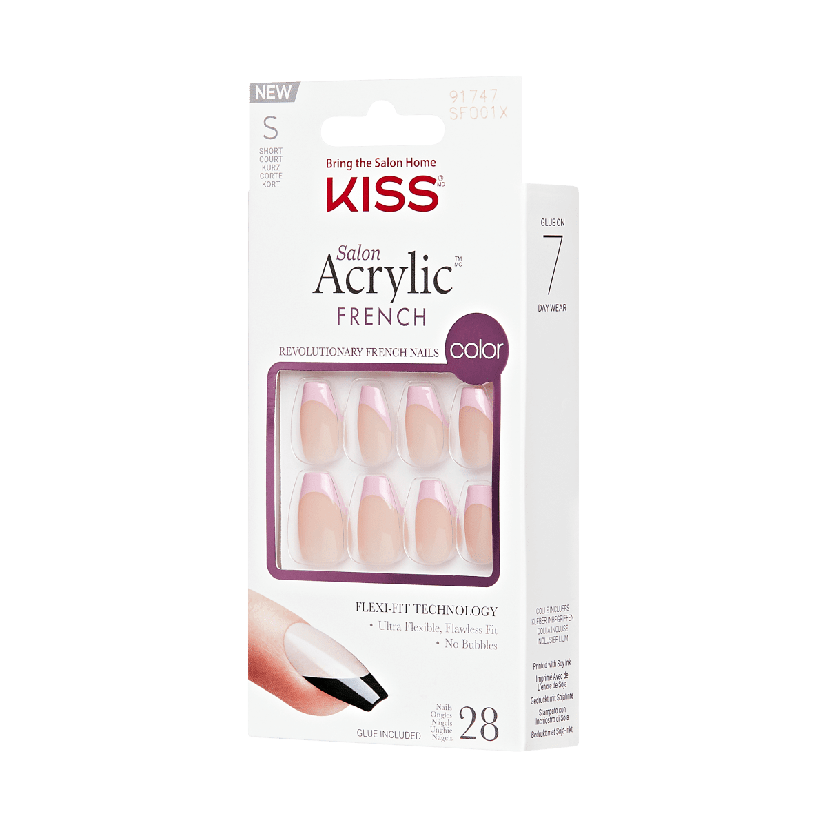 KISS Salon Acrylic French Color Valentine Press On Nails Pink