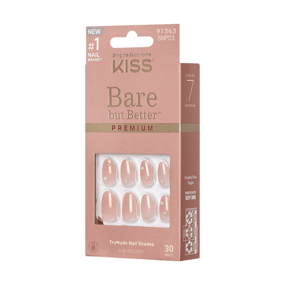 KISS Bare But Better, Press-On Nails, Slay, Beige, Short Almond, 30ct