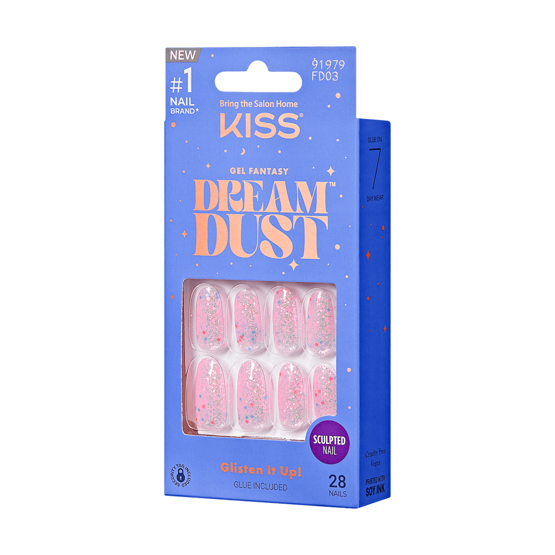 KISS Gel Fantasy Dreamdust, Press-On Nails, Diamonds 4 Me, Pink, Med Oval, 28ct