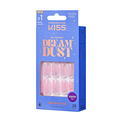 KISS Gel Fantasy Dreamdust, Press-On Nails, Diamonds 4 Me, Pink, Med Oval, 28ct