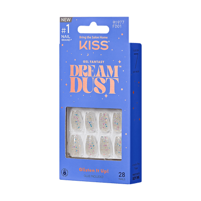 KISS Gel Fantasy Dreamdust, Press-On Nails, Mood Dust, White, Short Coffin, 28ct