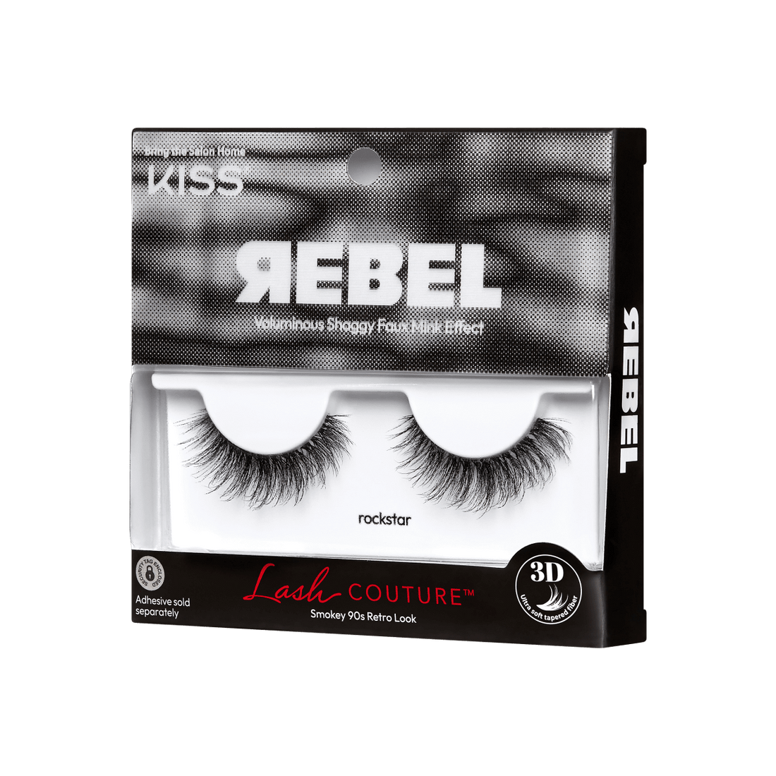 Packaging for false lashes from the Lash Couture &quot;Rebel&quot; collection from KISS. False lashes in &quot;Rockstar&quot; style no glue included