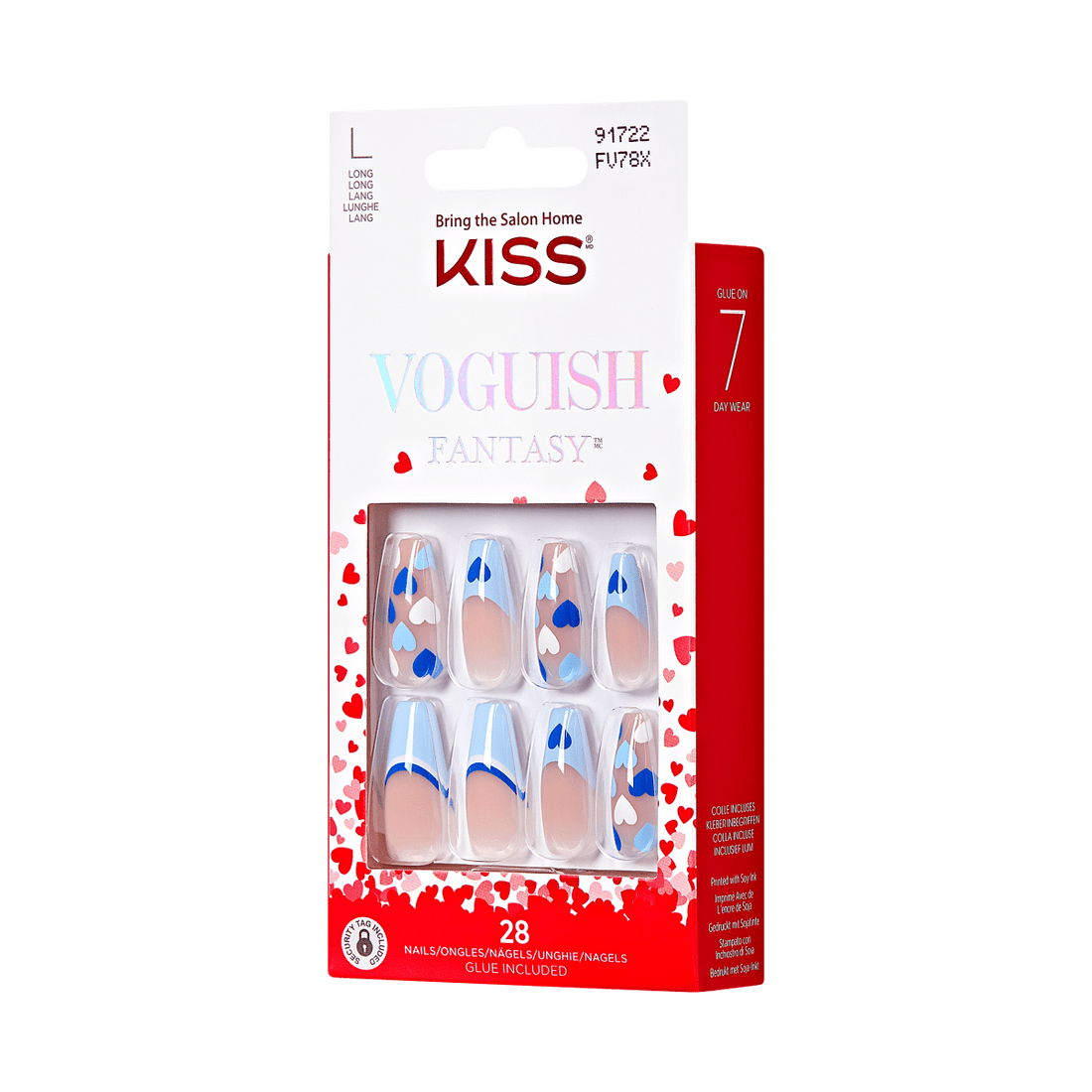 KISS Voguish Fantasy, Press-On Nails, Dinner for 2, Blue, Long Coffin, 28ct