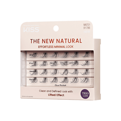 Packaging for &quot;The New Natural&quot; individual lash wisp trios from KISS. Lashes designed to look natural