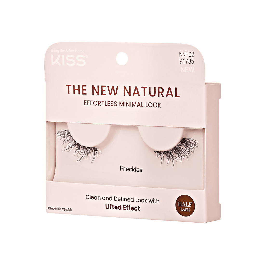 Product packaging for &quot;The New Natural&quot; false lashes from KISS, designed to look like natural lashes. no glue included