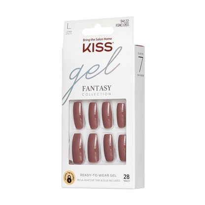 KISS Gel Fantasy, Press-On Nails, To Die For, Brown, Long Coffin, 28ct