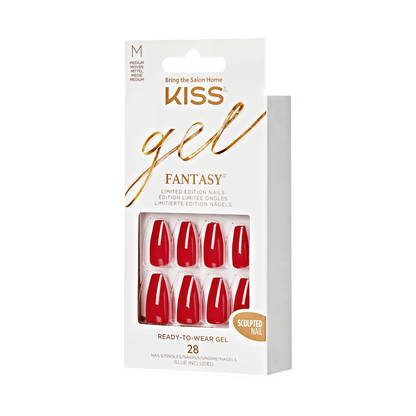 KISS Gel Fantasy, Press-On Nails, Calendar, Red, Med Coffin, 28ct