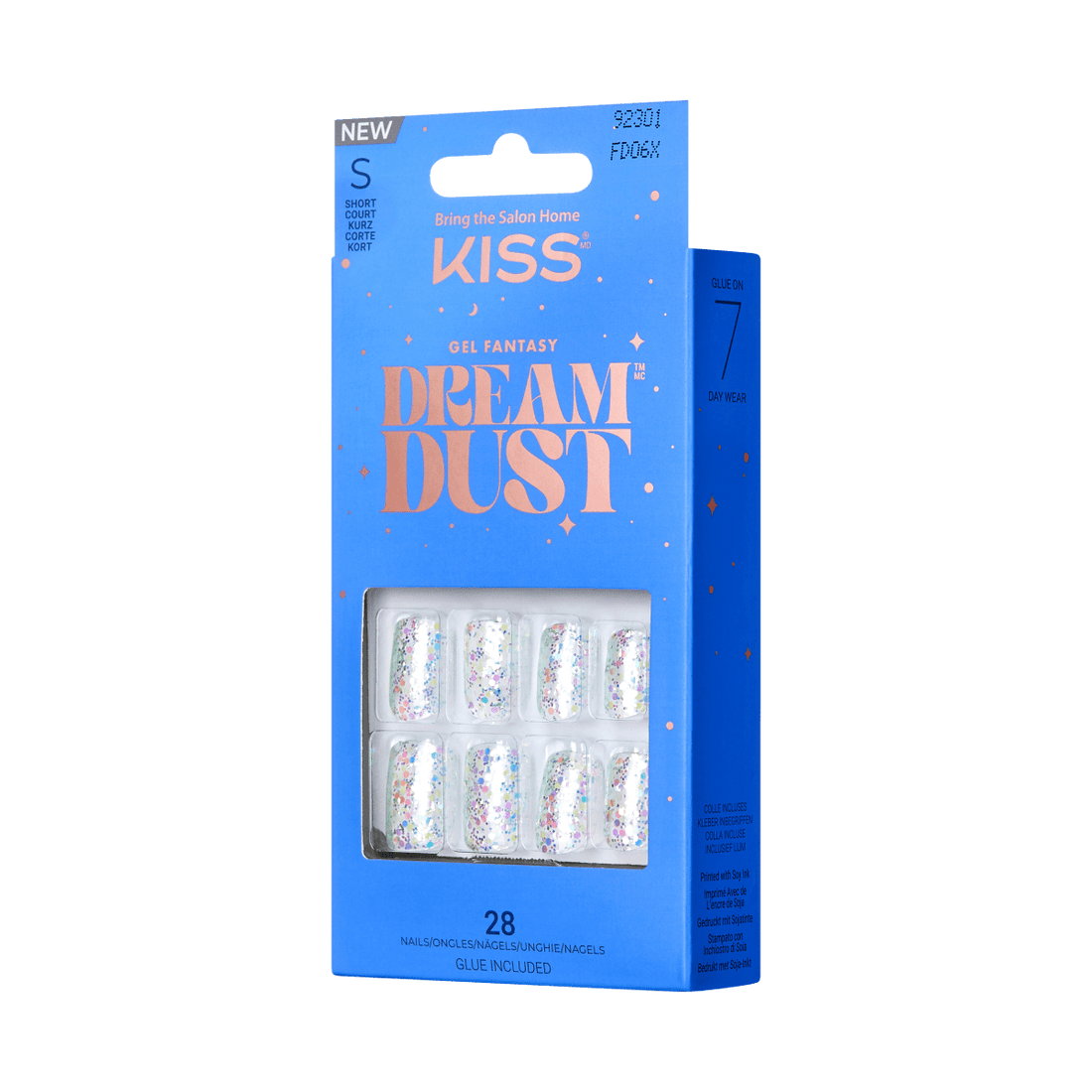 KISS Gel Fantasy Dreamdust, Press-On Nails, Mesmerized, Clear, Short Squoval, 28ct