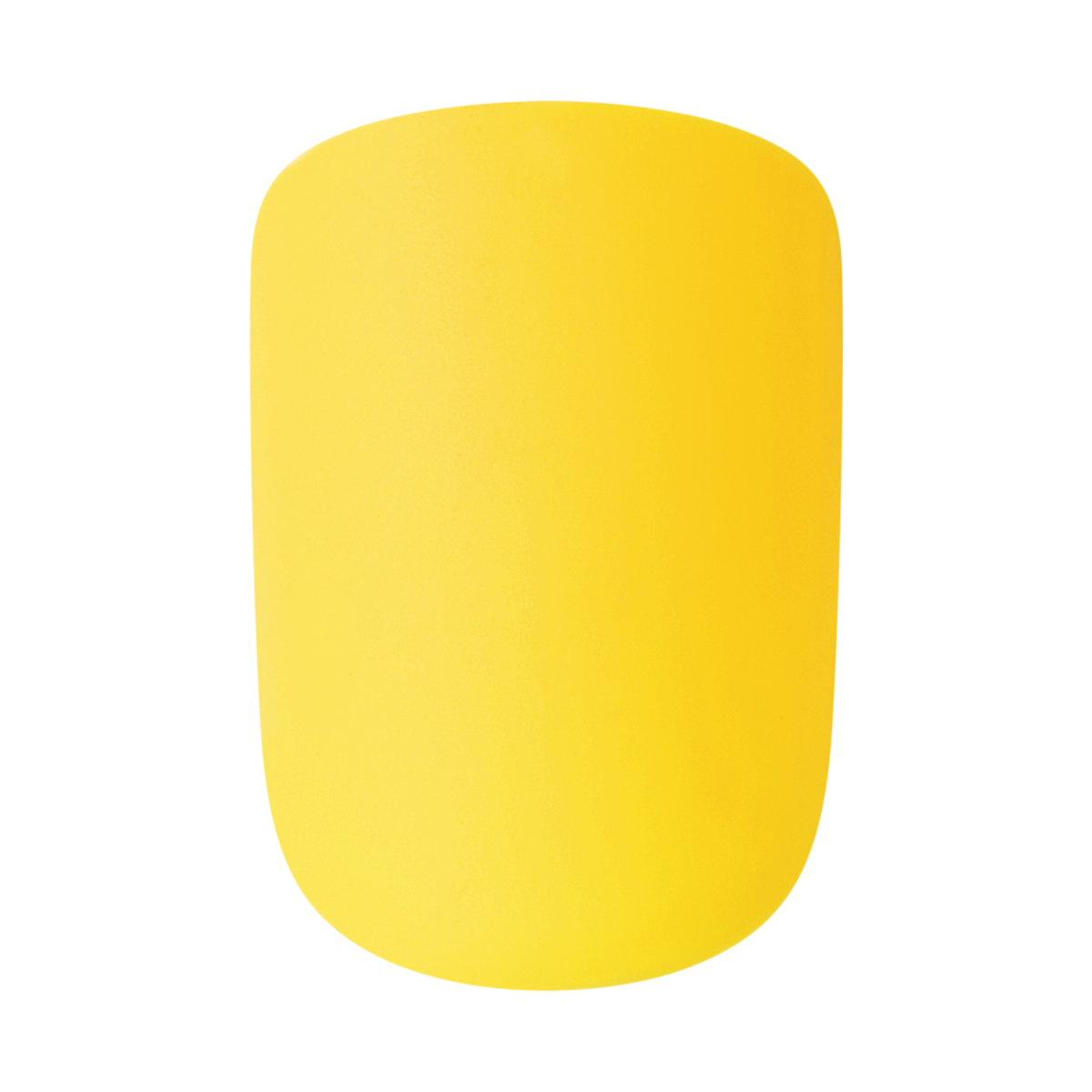 Bright yellow press-on nail with a smooth matte finish, shaped for natural nails, shown on a white background.