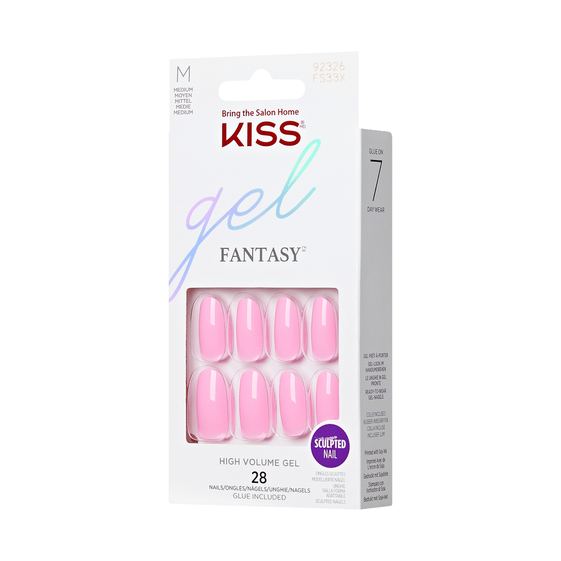 KISS Gel Sculpted, Press-On Nails, Waffles, Pink, Med Oval, 28ct
