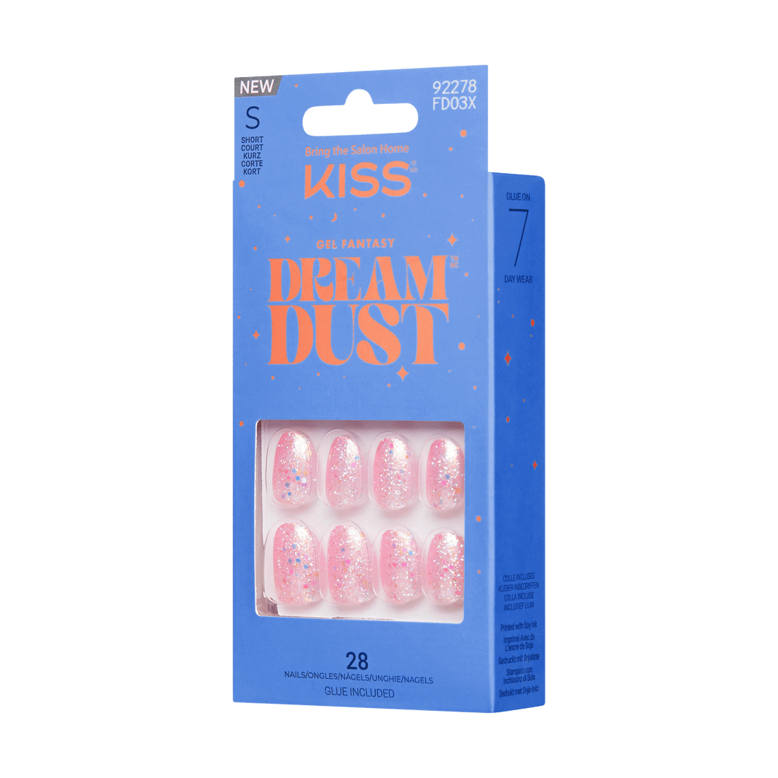 KISS Gel Fantasy Dreamdust, Press-On Nails, Coffee Date, Pink, Short Oval, 28ct
