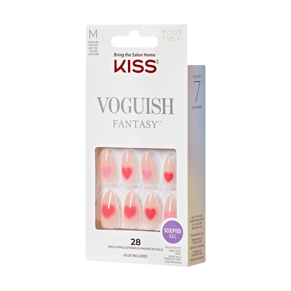 KISS Voguish Fantasy, Press-On Nails, Festive, Pink, Med Almond, 28ct