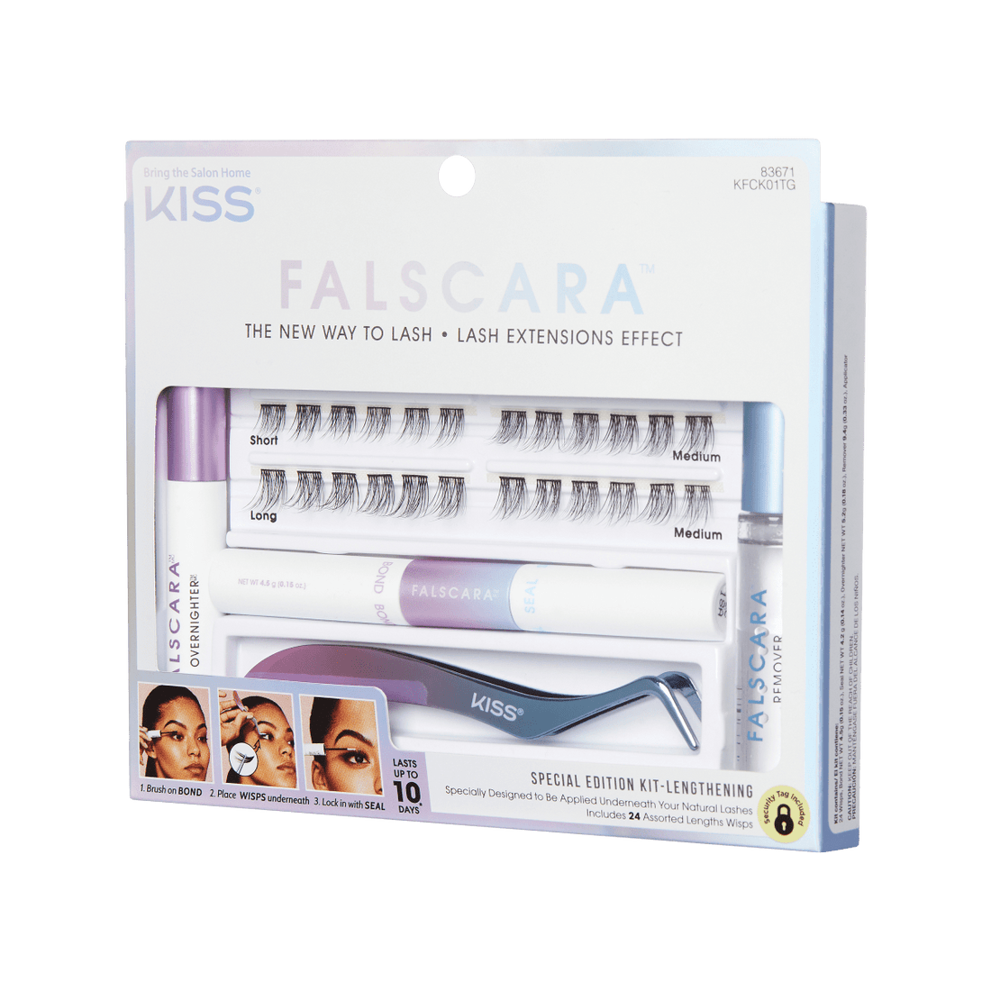 KISS Falscara Starter Kit Deluxe, Lash Clusters, Lengthening Wisps, 10mm-12mm-14mm, 24 Wisps