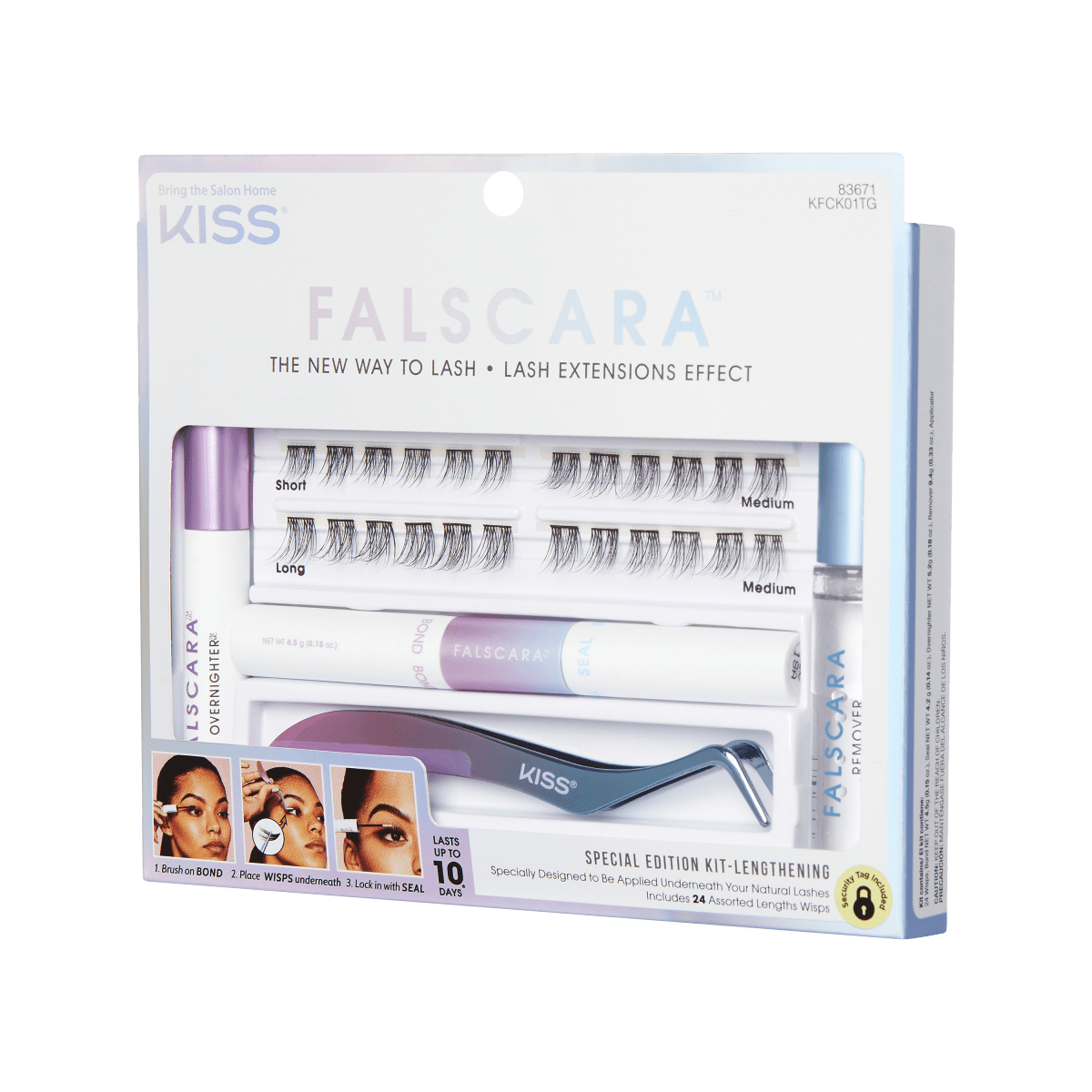 KISS Falscara Starter Kit Deluxe, Lash Clusters, Lengthening Wisps, 10mm-12mm-14mm, 24 Wisps