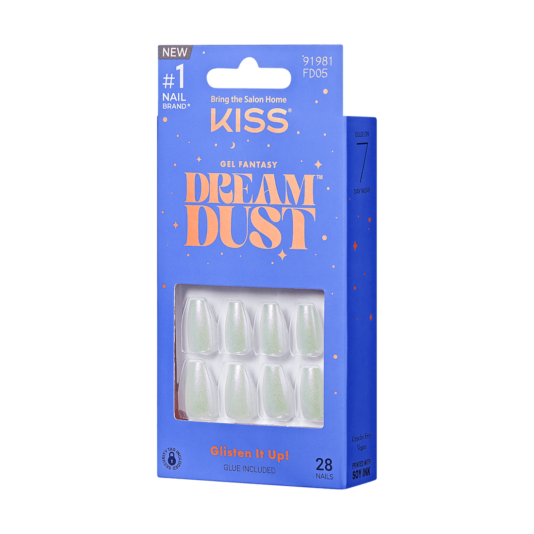 KISS Gel Fantasy Dreamdust, Press-On Nails, Fancy That, White, Short Coffin, 28ct