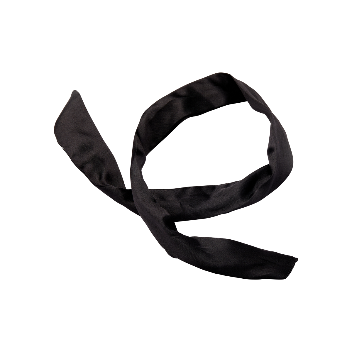 Black silky satin wired scrunchie shown flat against a white background, highlighting its smooth texture and flexible design.