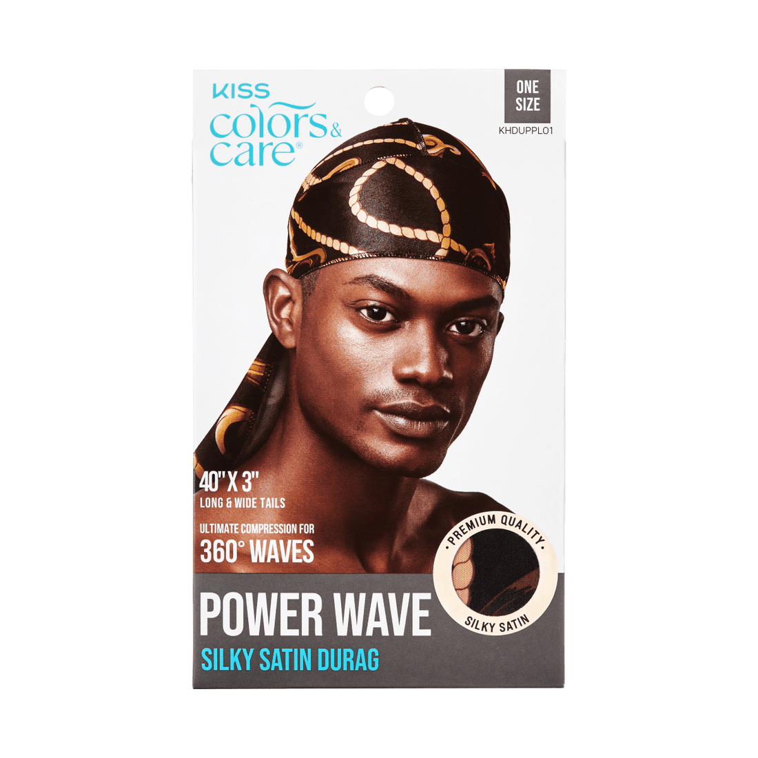 KISS Colors &amp; Care Power Wave Silky Satin Pattern Durag - Black/Gold