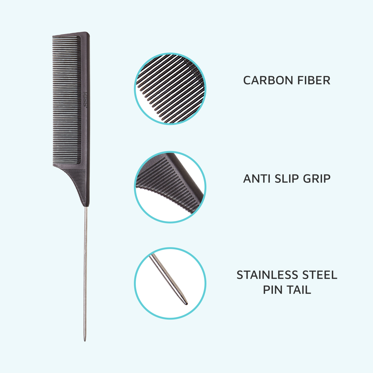 KISS Colors &amp; Care Professional Carbon Fiber Pin Tail Comb