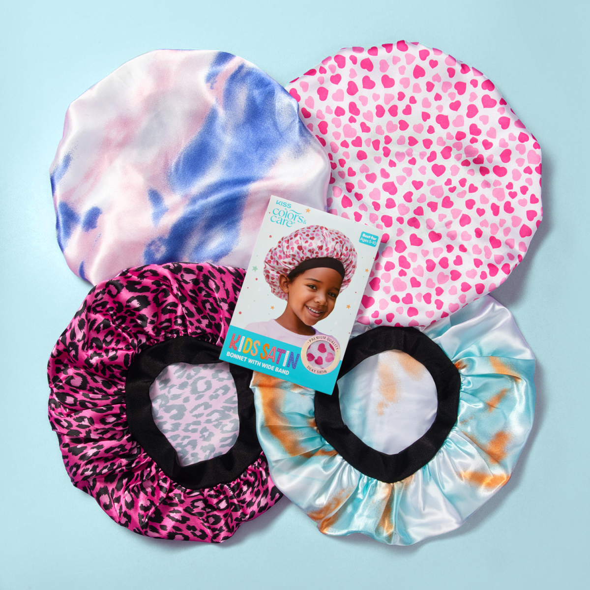 KISS Colors & Care Kids Satin Wide Band Bonnet - Red Hearts