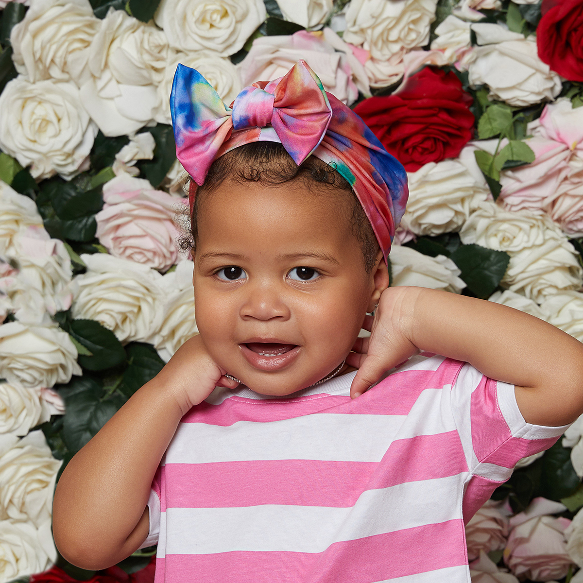 KISS Colors & Care Soft & Silky Pre-Tied Top Knot Bow Turban Wrap for Toddlers - Tie-Dye